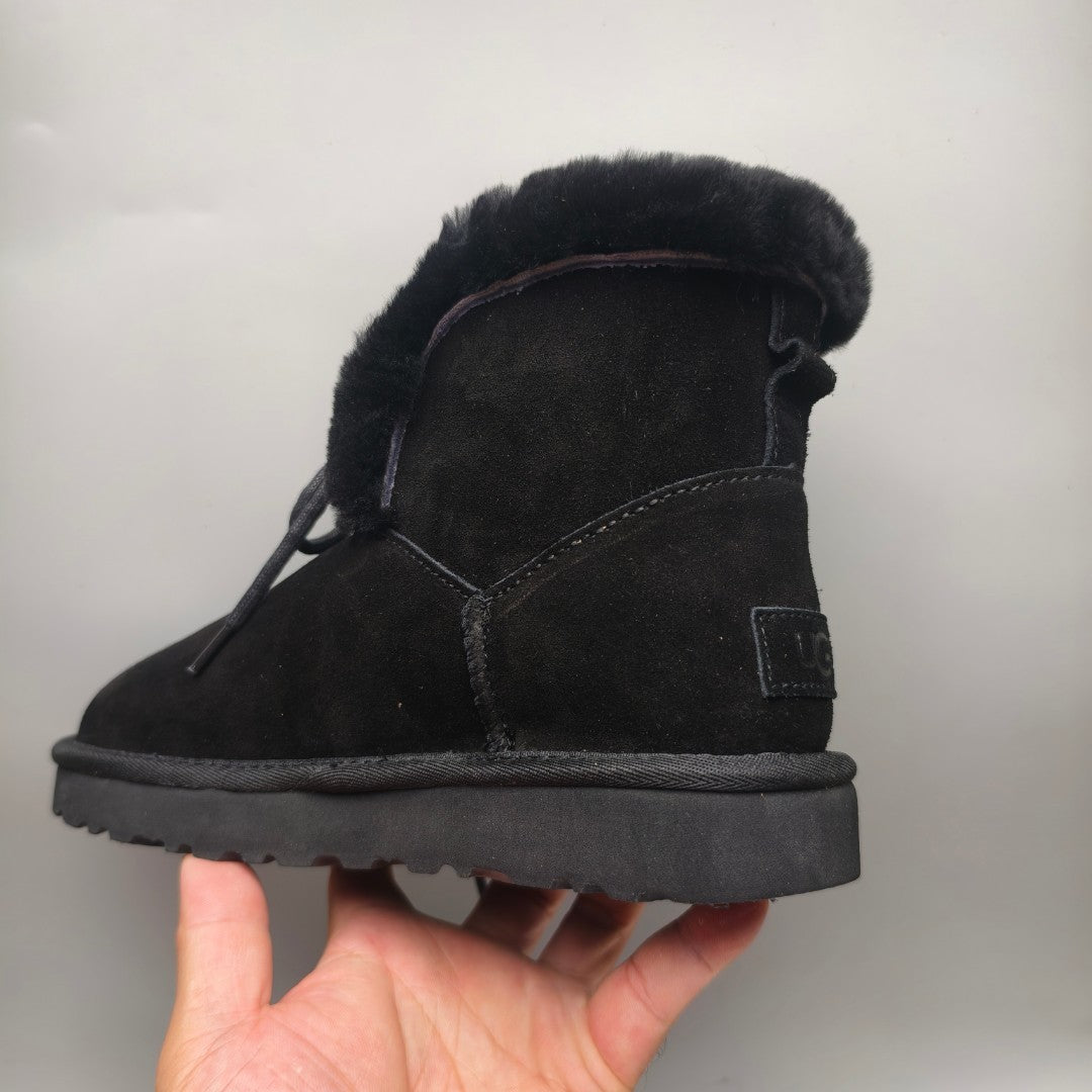 Black Lace-Up Mid-Calf Casual Boots | 4576