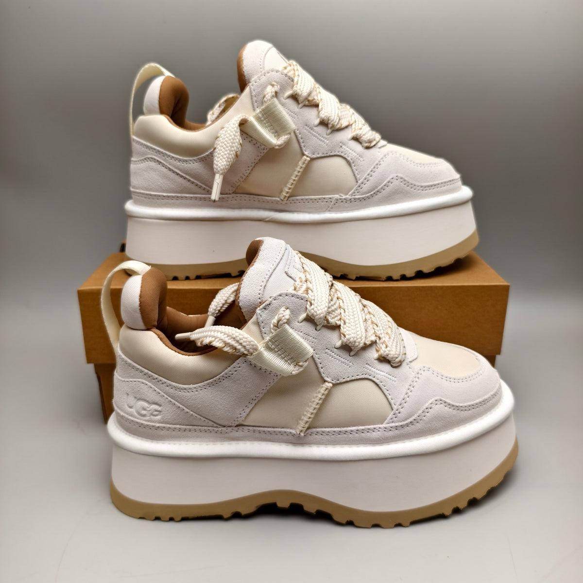 White Chunky Platform Lace-Up Sneakers | 1541