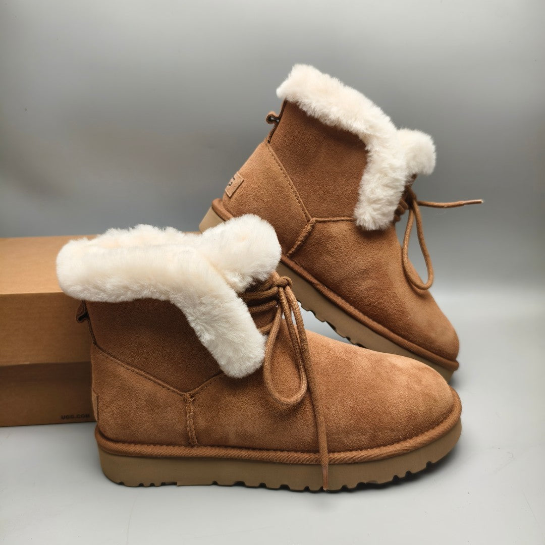 Chestnut Lace-Up Mid-Calf Casual Boots | 4576