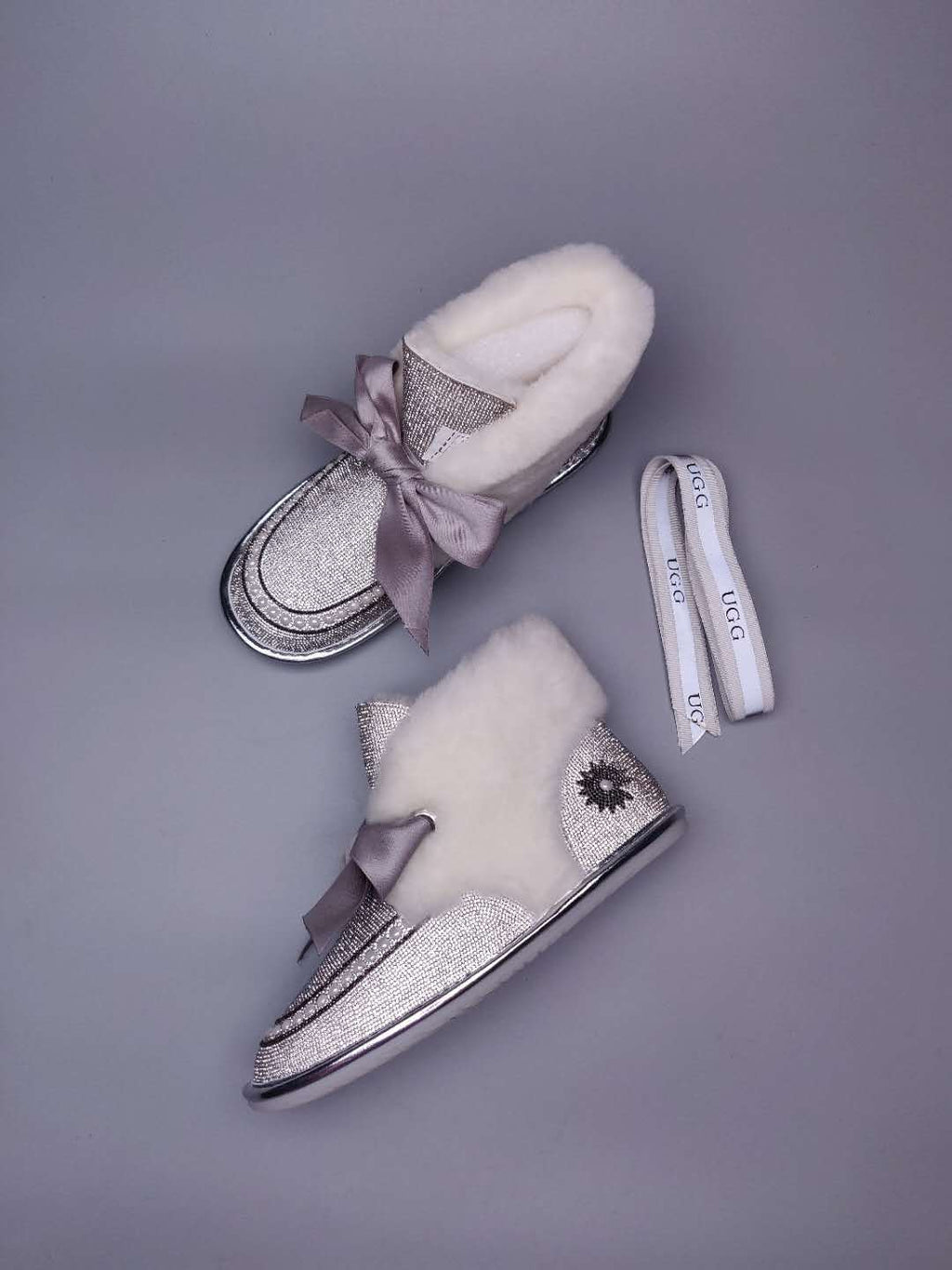 White & Silver Daisy Rhinestone & Ribbon Detail Shoes | Style 7888