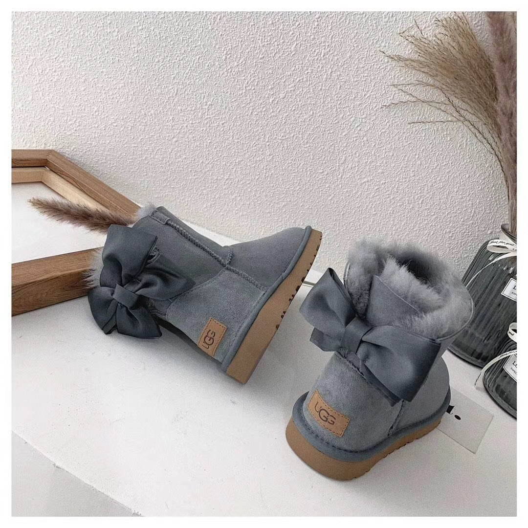 Gray Bow-Detail Ankle Boots | 3130