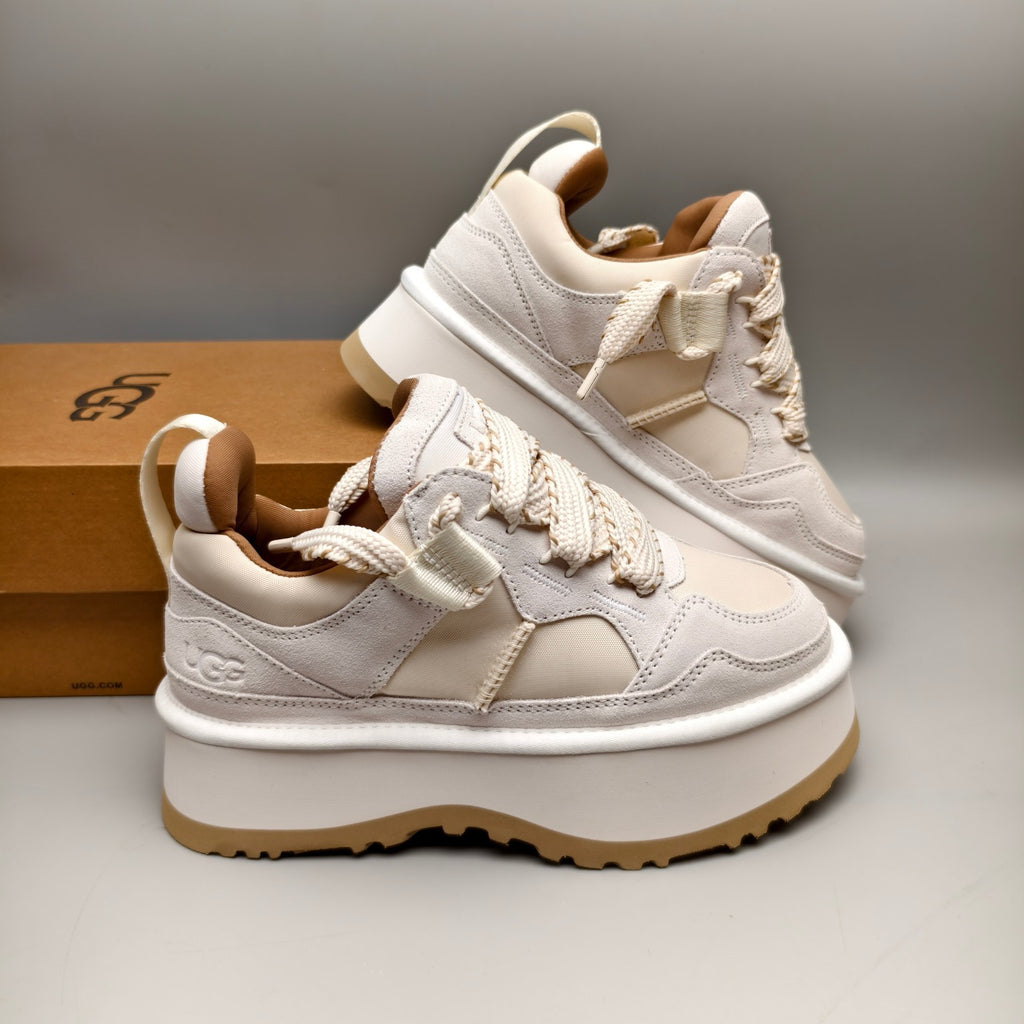 White Chunky Platform Lace-Up Sneakers | 1541