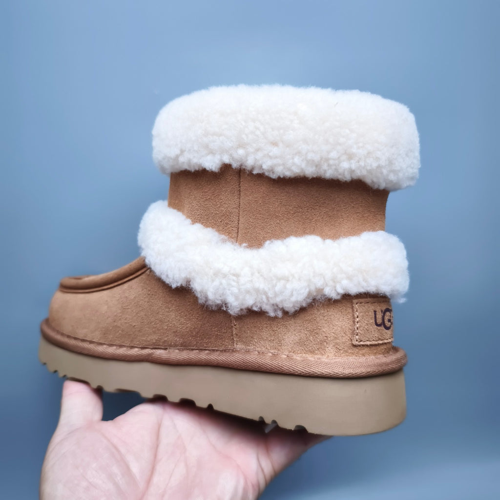 Chestnut Curly-Textured Mid-Top Boots with Oversized Logo | 5410