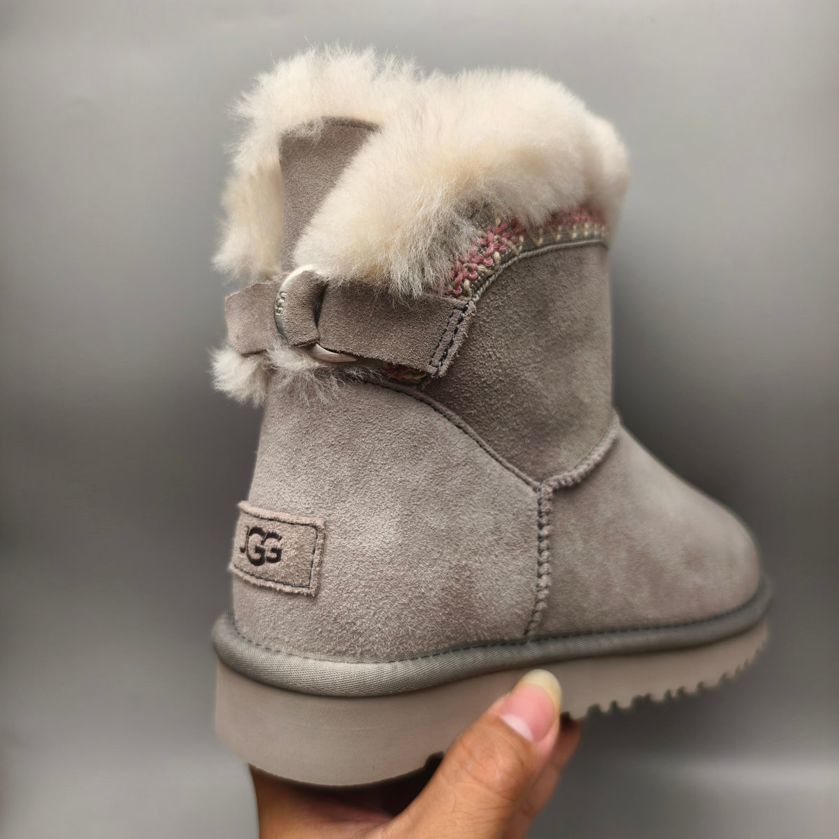 Gray Folk-Inspired Shoes with Back Strap | 4517