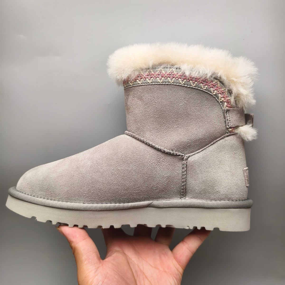 Gray Folk-Inspired Shoes with Back Strap | 4517