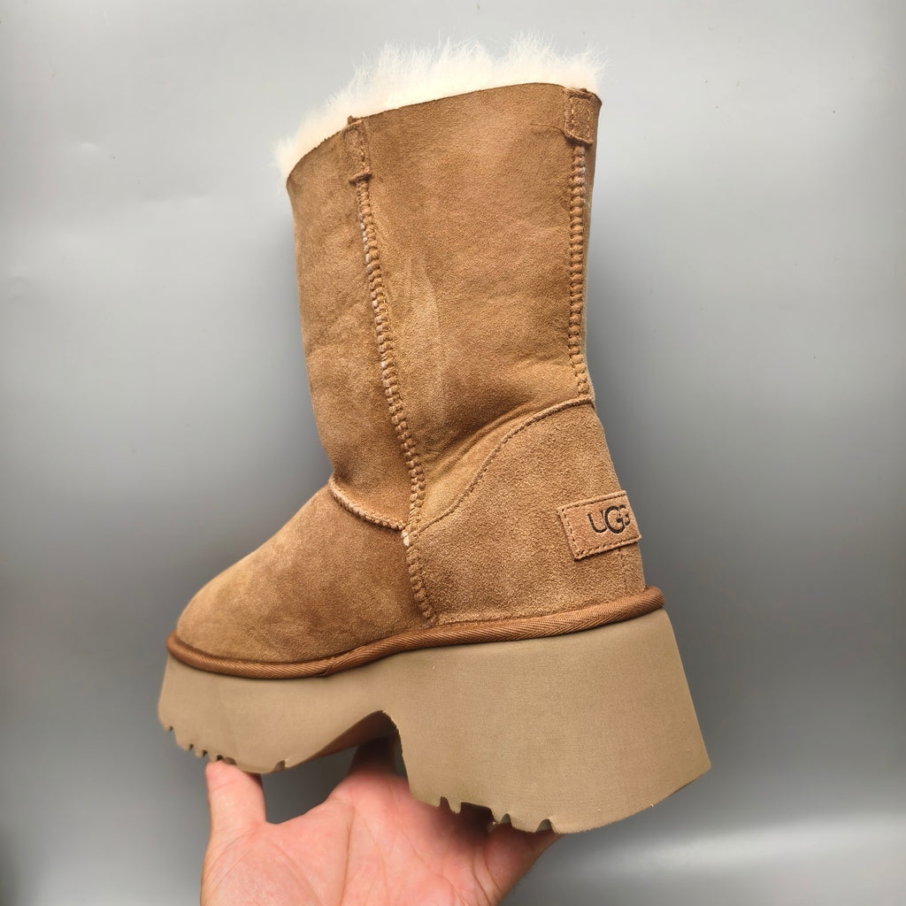 Women's Chestnut Platform Wedge Mid-Calf Boots | 1533