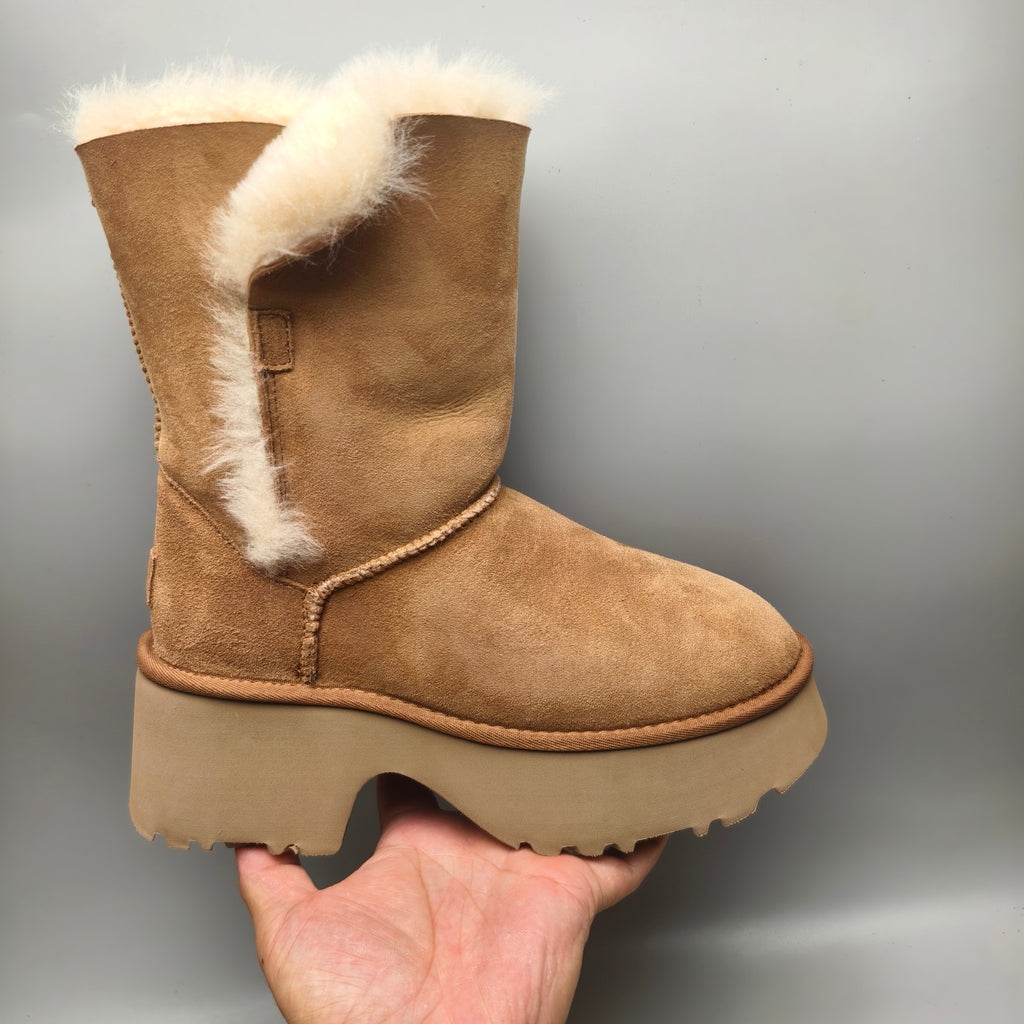 Women's Chestnut Platform Wedge Mid-Calf Boots | 1533