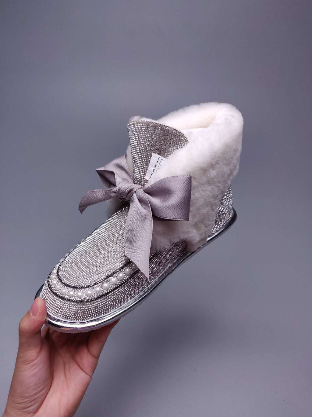 White & Silver Daisy Rhinestone & Ribbon Detail Shoes | Style 7888