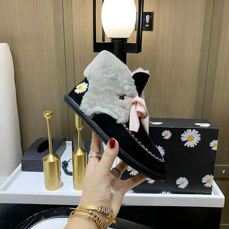 Black Daisy Chain & Ribbon Detail Shoes | Style 7888