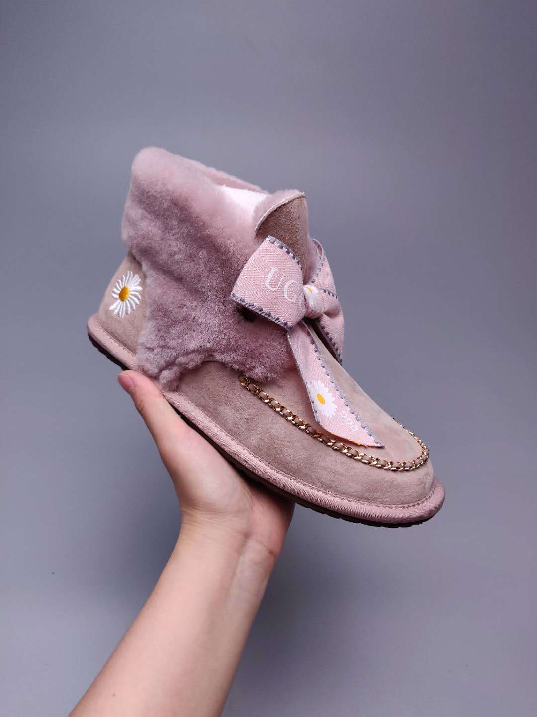 Dusk Pink Daisy Chain & Ribbon Detail Shoes | Style 7888
