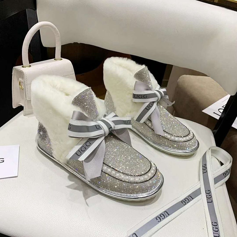White & Silver Daisy Rhinestone & Ribbon Detail Shoes | Style 7888