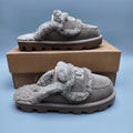 Antelope Brown Curly Plush Slippers with Oversized Logo | 1206