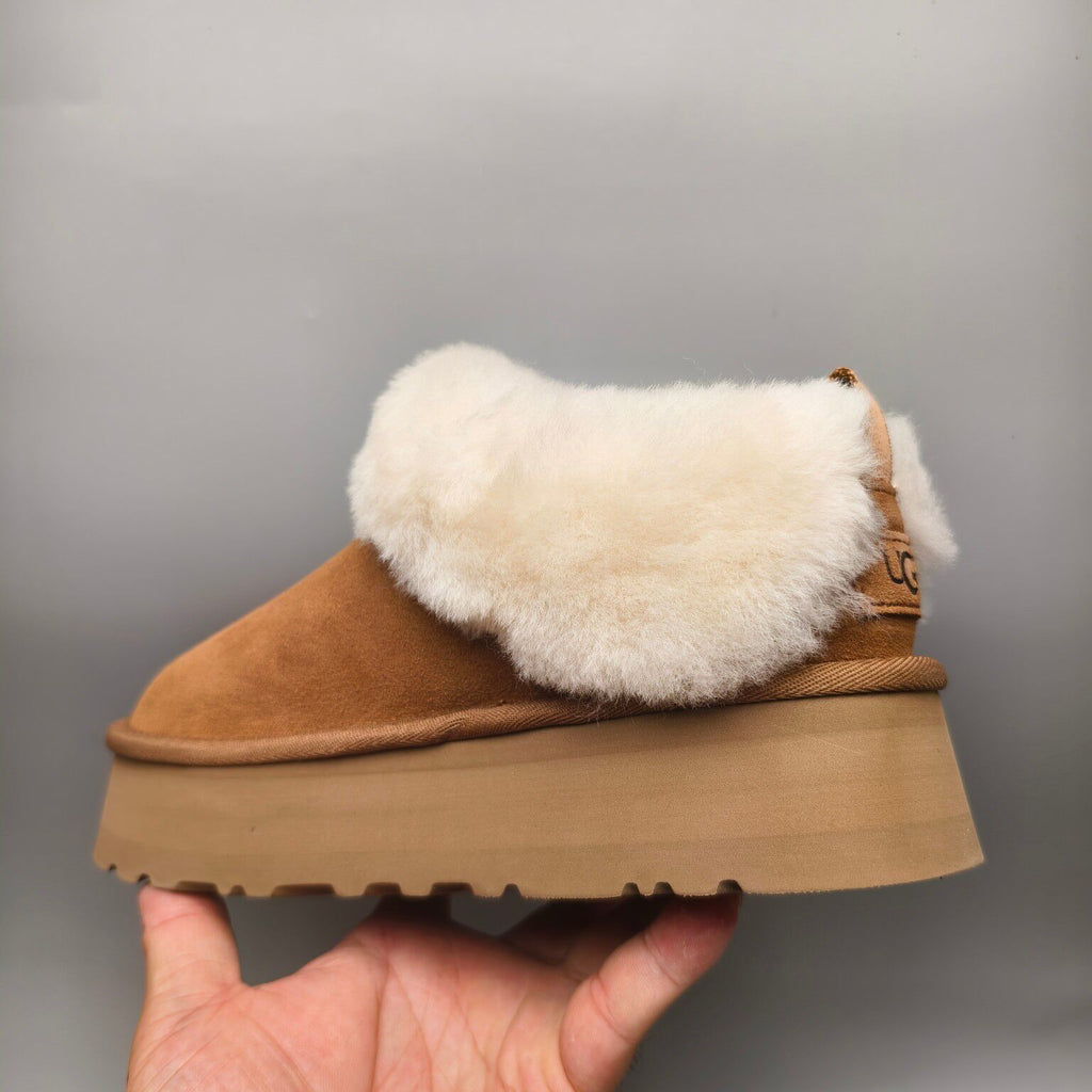Chestnut Platform Slip-On Shoes with Suede-Look Finish | 1393