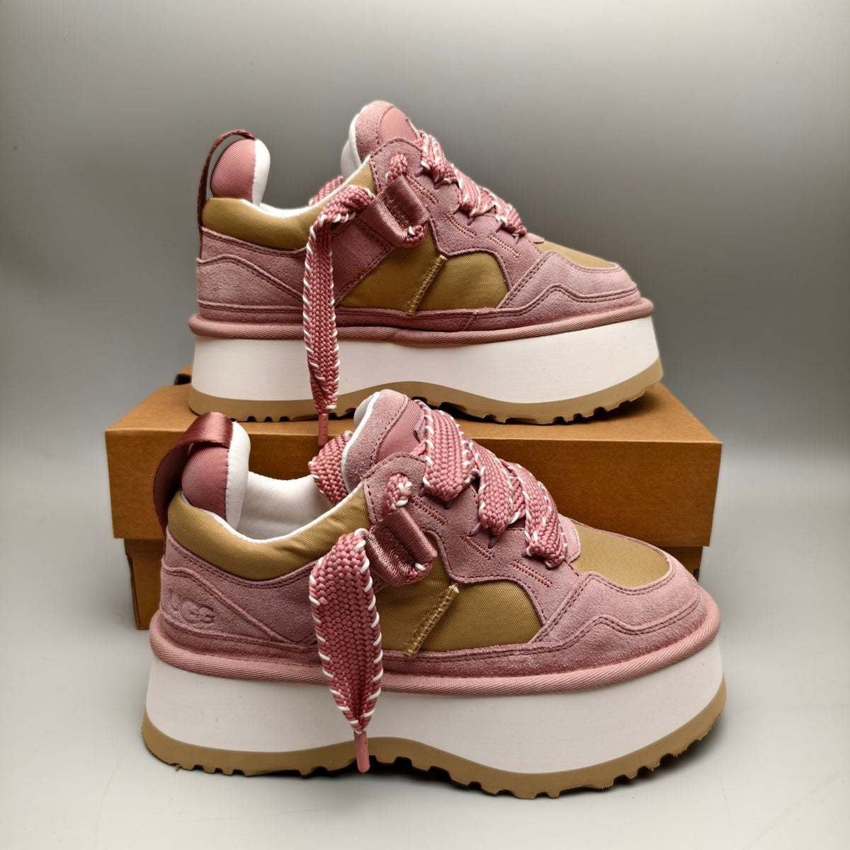 Pink Chunky Platform Lace-Up Sneakers | 1541