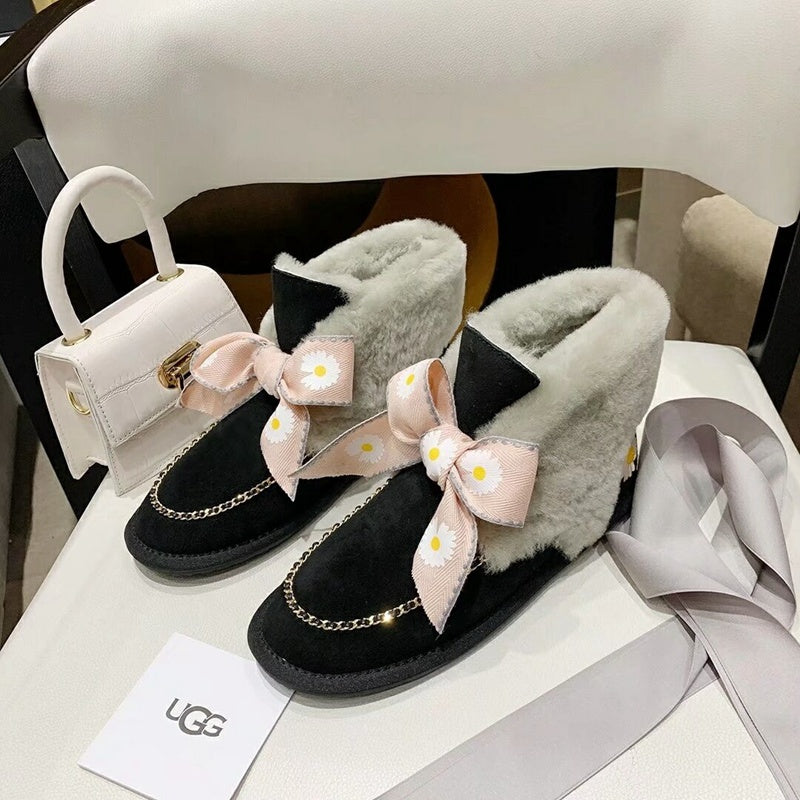 Black Daisy Chain & Ribbon Detail Shoes | Style 7888