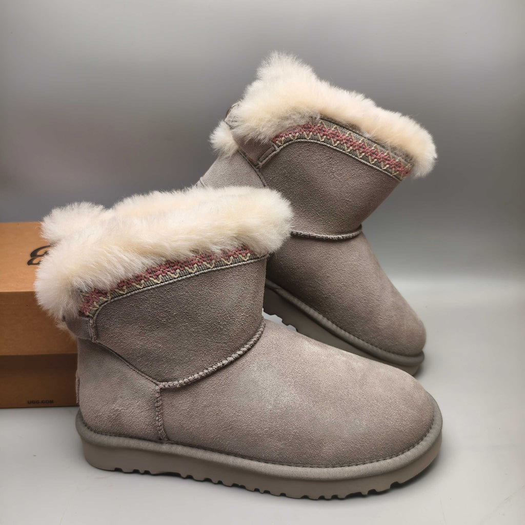 Gray Folk-Inspired Shoes with Back Strap | 4517