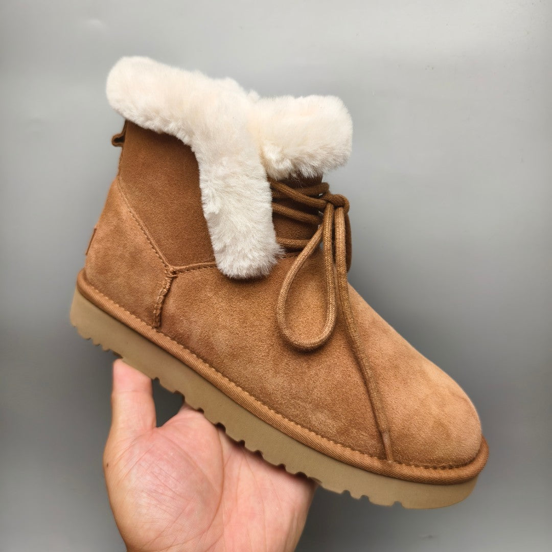 Chestnut Lace-Up Mid-Calf Casual Boots | 4576