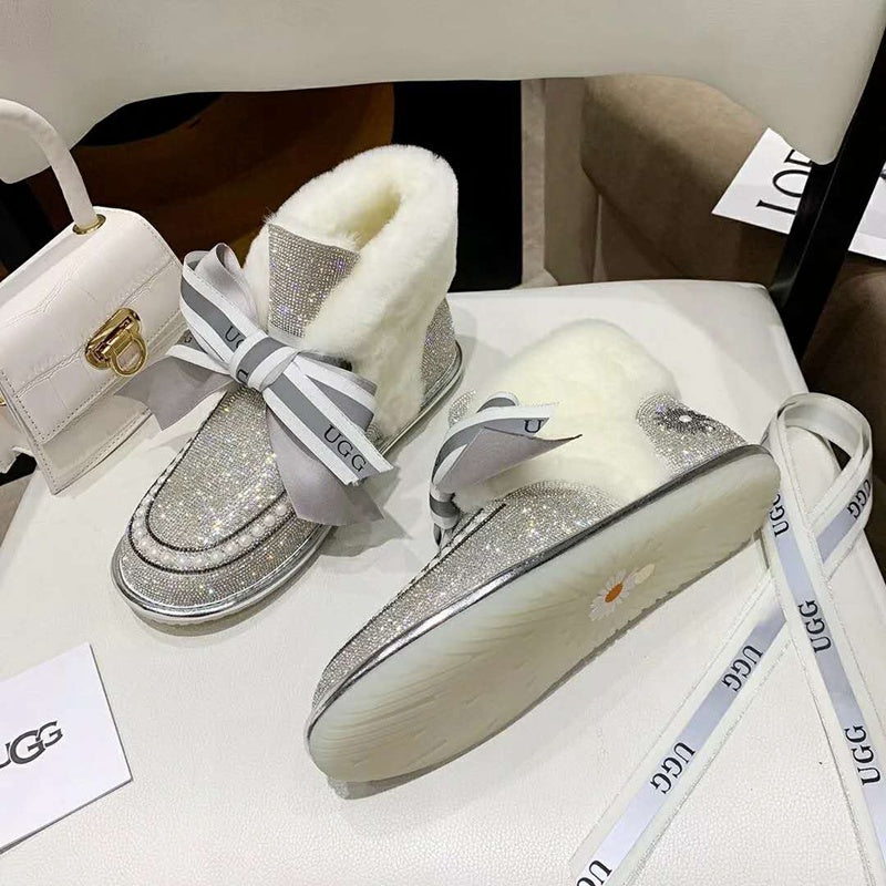 White & Silver Daisy Rhinestone & Ribbon Detail Shoes | Style 7888