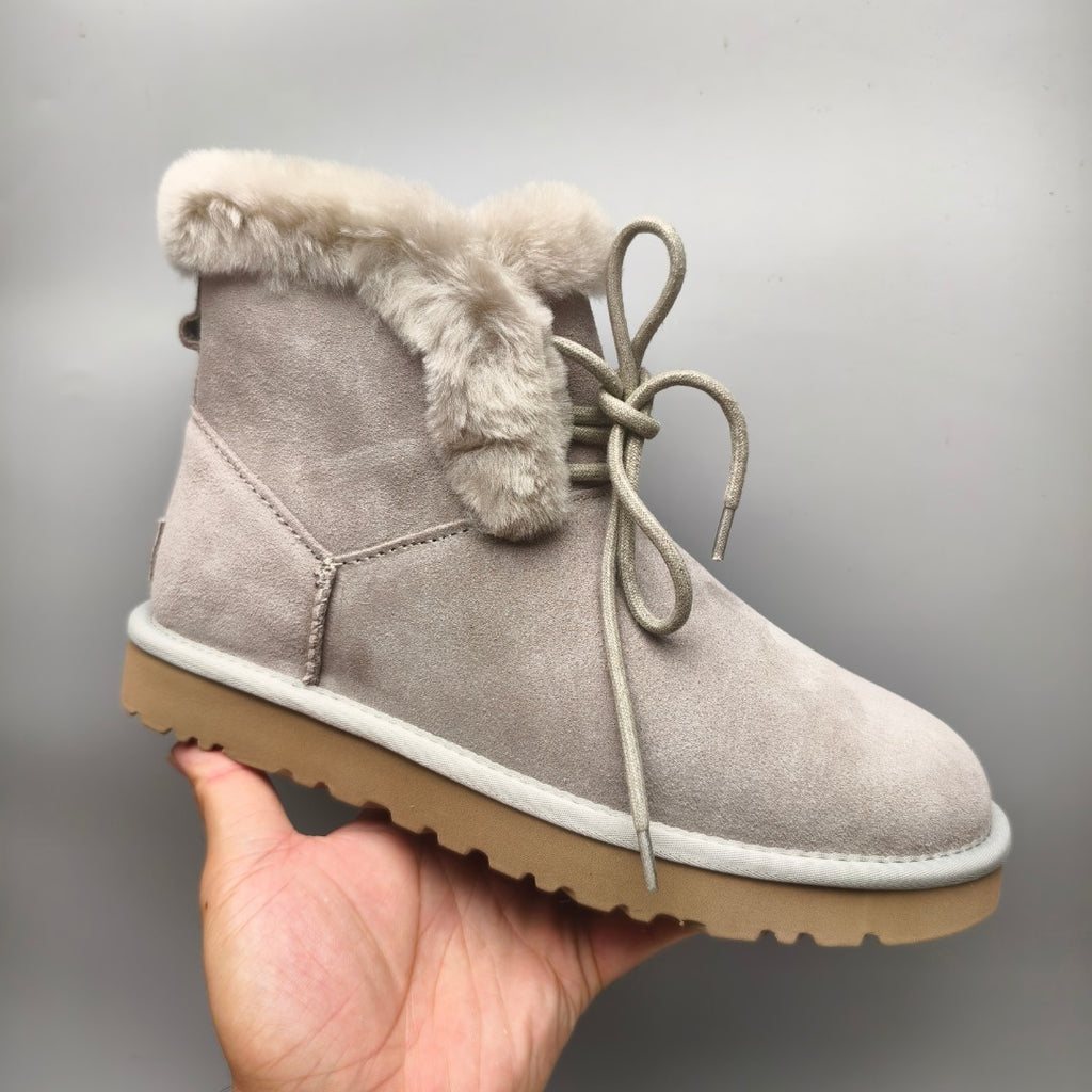 Gray Lace-Up Mid-Calf Casual Boots | 4576