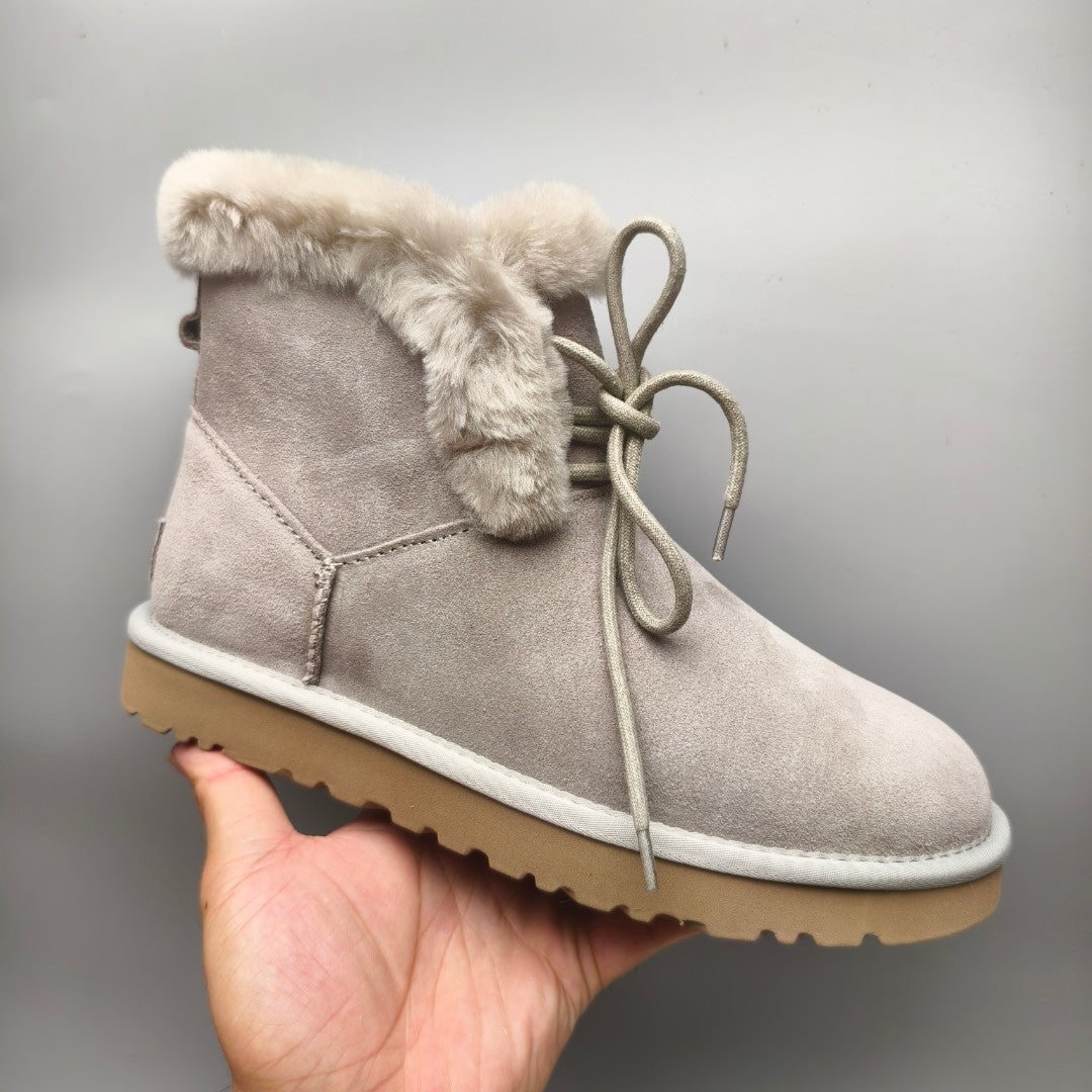 Gray Lace-Up Mid-Calf Casual Boots | 4576