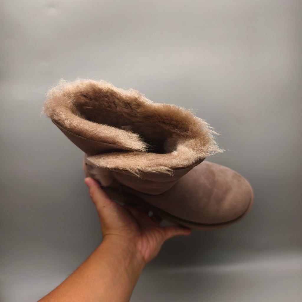 Chestnut Lace-Up Wedge Ankle Boots with Fluffy Trim | 1532