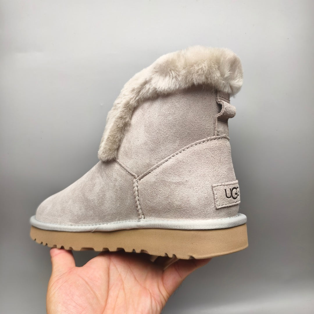 Gray Lace-Up Mid-Calf Casual Boots | 4576