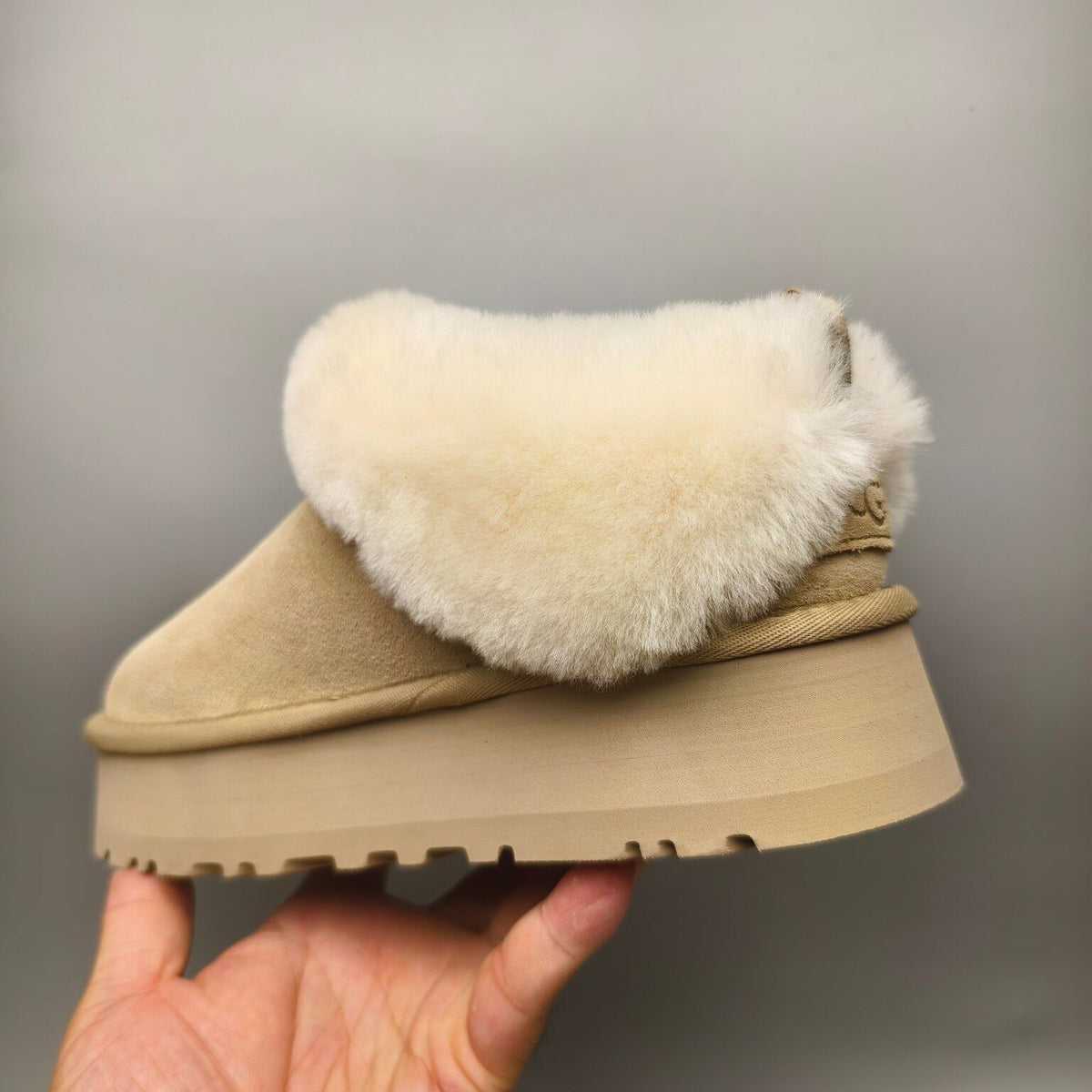 Sand Platform Slip-On Shoes with Suede-Look Finish | 1393