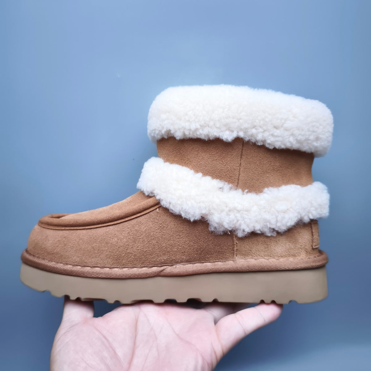 Chestnut Curly-Textured Mid-Top Boots with Oversized Logo | 5410