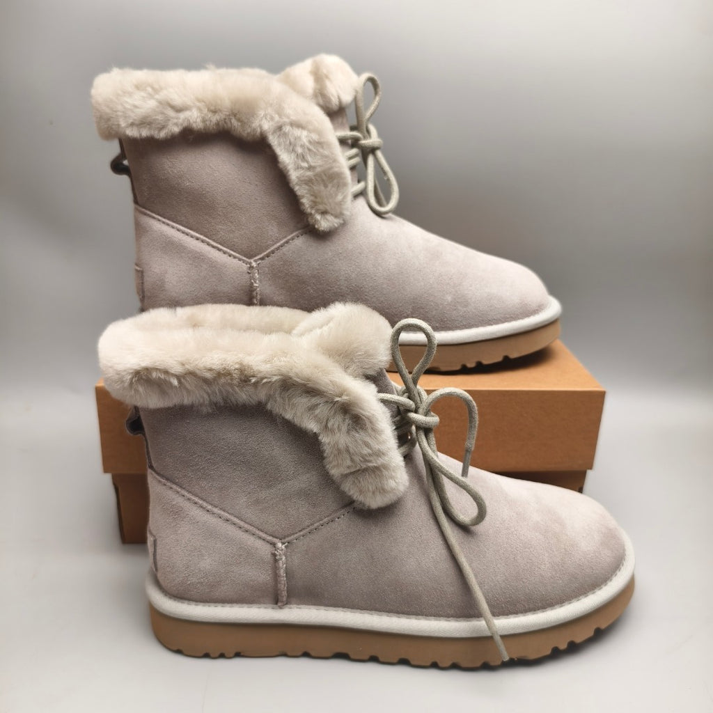Gray Lace-Up Mid-Calf Casual Boots | 4576