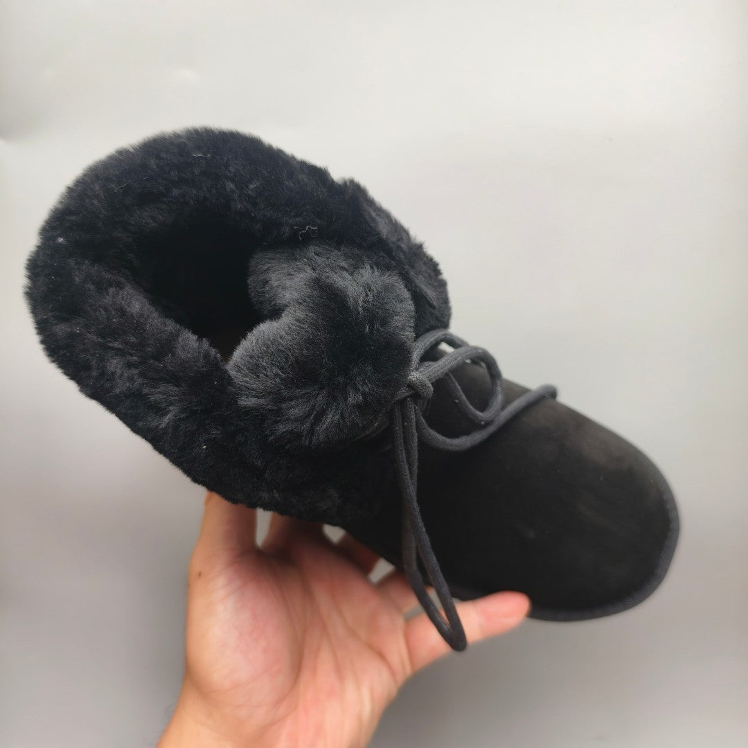 Black Lace-Up Mid-Calf Casual Boots | 4576