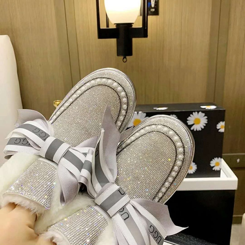 White & Silver Daisy Rhinestone & Ribbon Detail Shoes | Style 7888