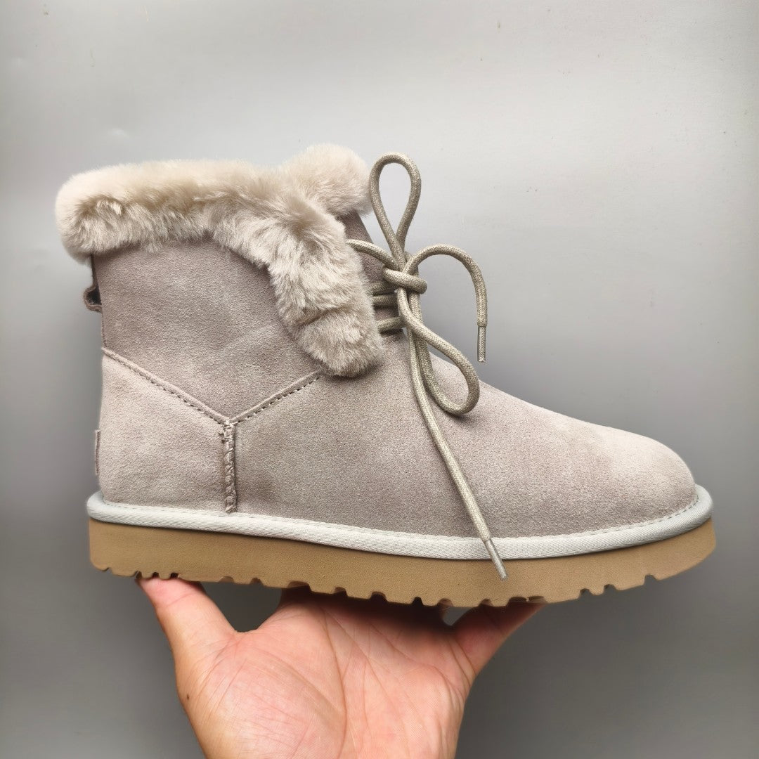 Gray Lace-Up Mid-Calf Casual Boots | 4576