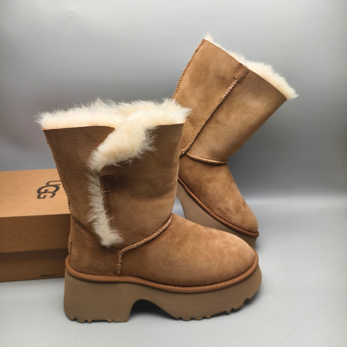Women's Chestnut Platform Wedge Mid-Calf Boots | 1533