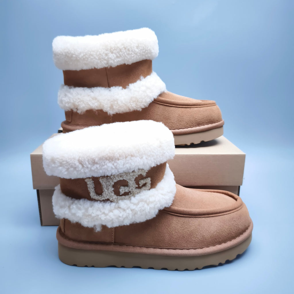 Chestnut Curly-Textured Mid-Top Boots with Oversized Logo | 5410