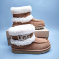Chestnut Curly-Textured Mid-Top Boots with Oversized Logo | 5410