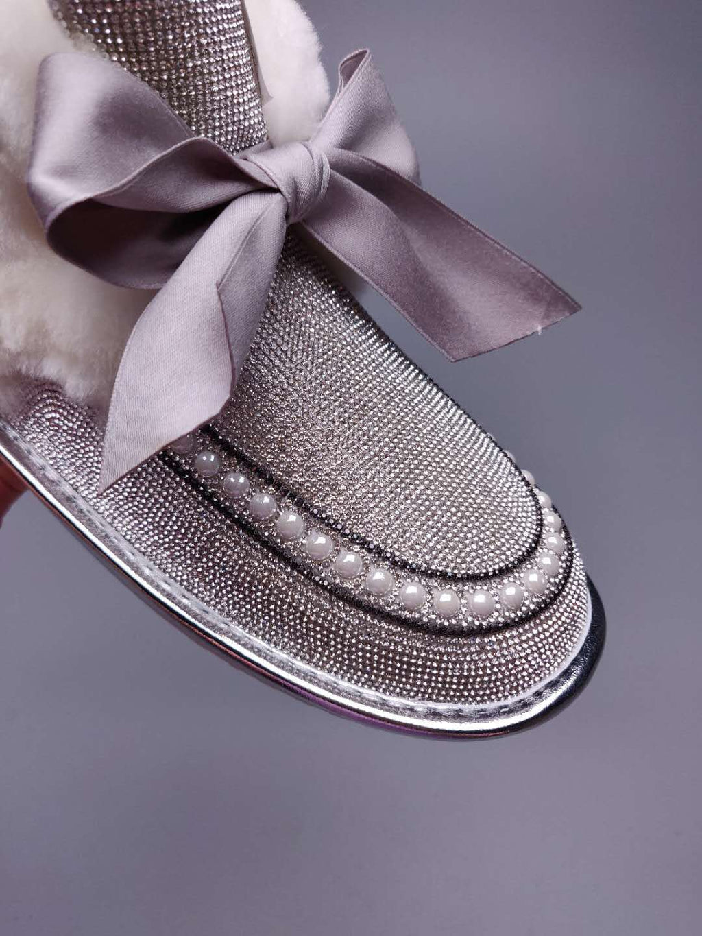 White & Silver Daisy Rhinestone & Ribbon Detail Shoes | Style 7888