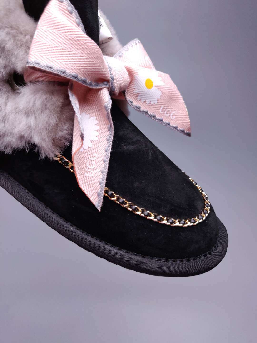 Black Daisy Chain & Ribbon Detail Shoes | Style 7888