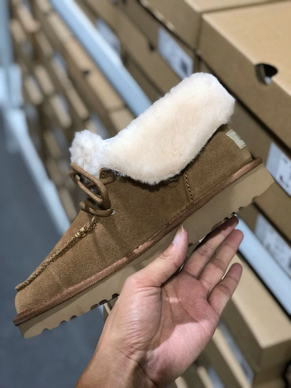 Chestnut Lace-Up Ankle Boots with Turned-Out Fluffy Trim | 3090