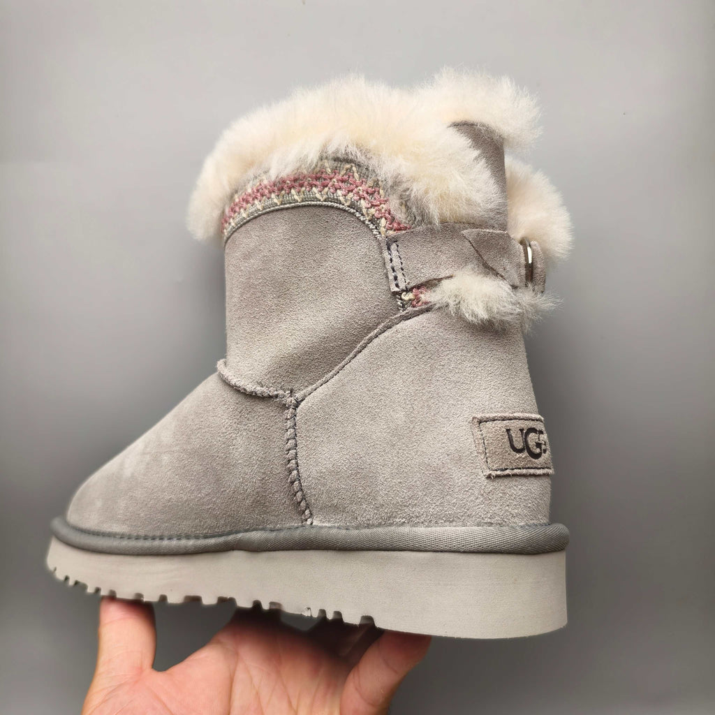 Gray Folk-Inspired Shoes with Back Strap | 4517