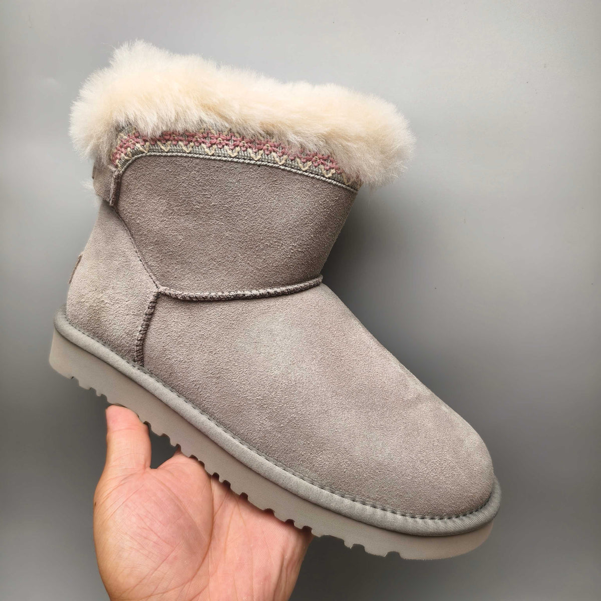 Gray Folk-Inspired Shoes with Back Strap | 4517