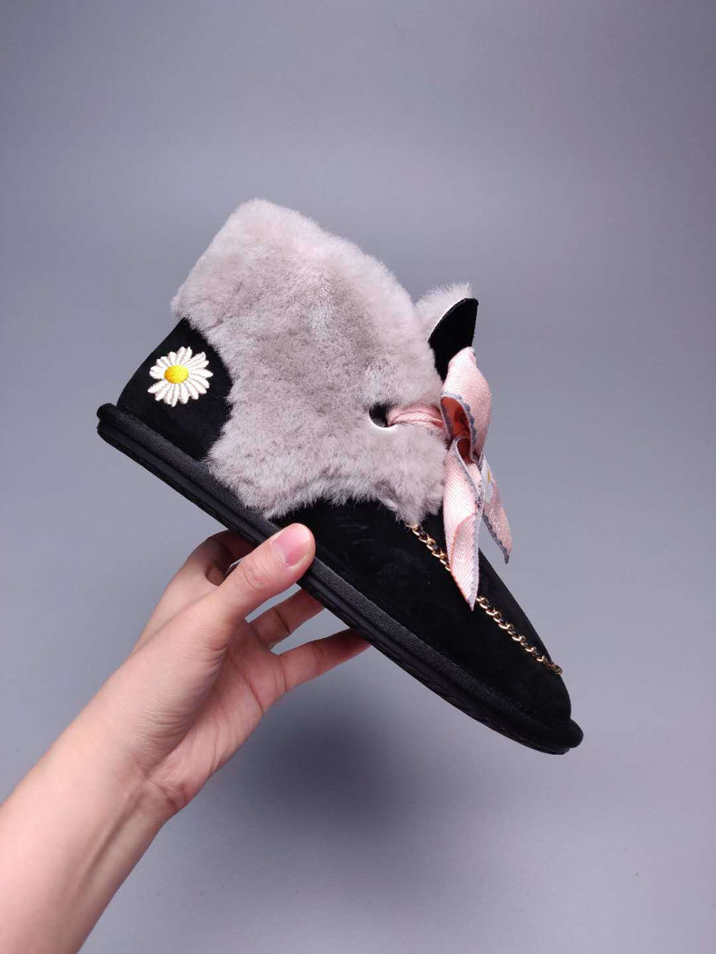 Black Daisy Chain & Ribbon Detail Shoes | Style 7888