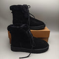 Black Lace-Up Mid-Calf Casual Boots | 4576