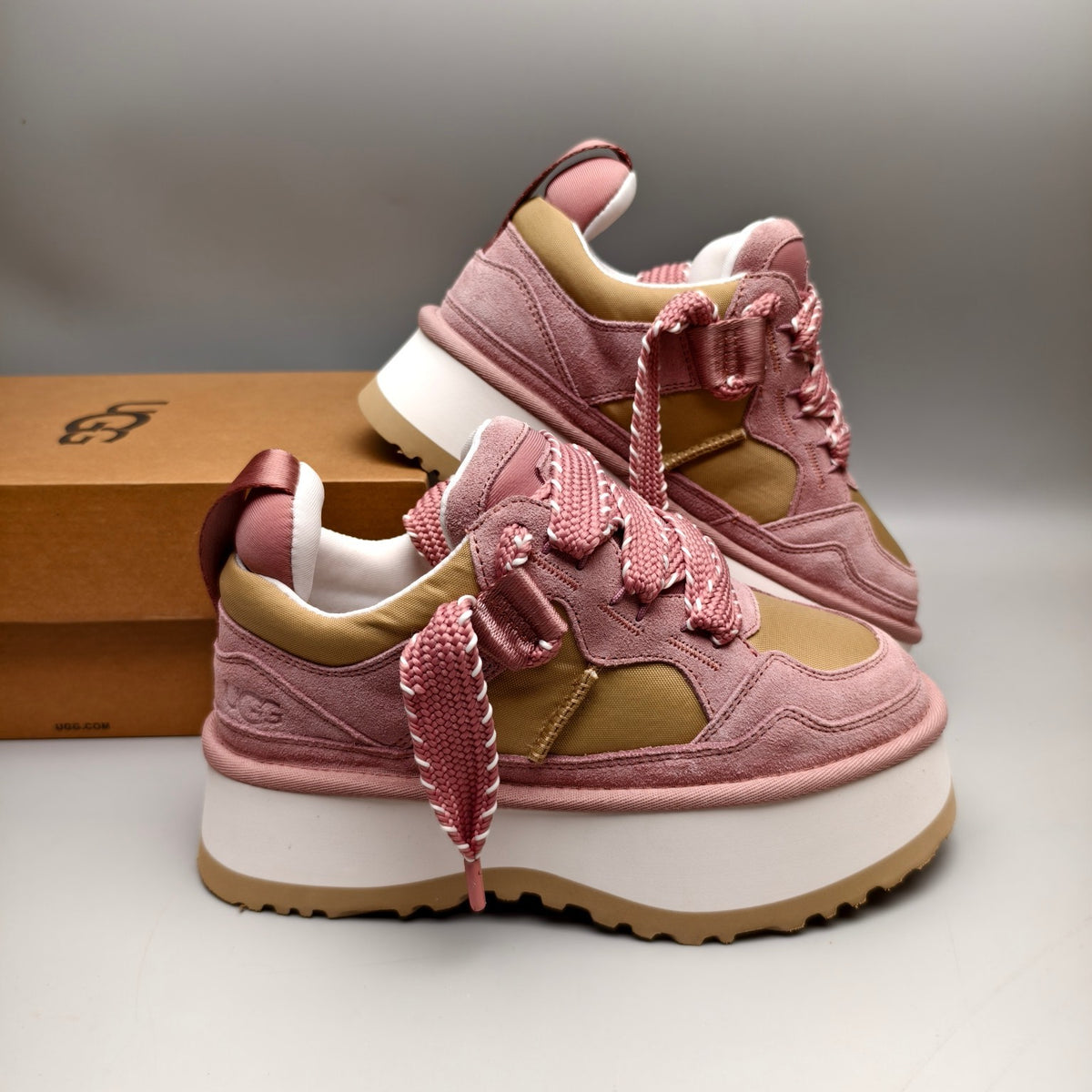 Pink Chunky Platform Lace-Up Sneakers | 1541