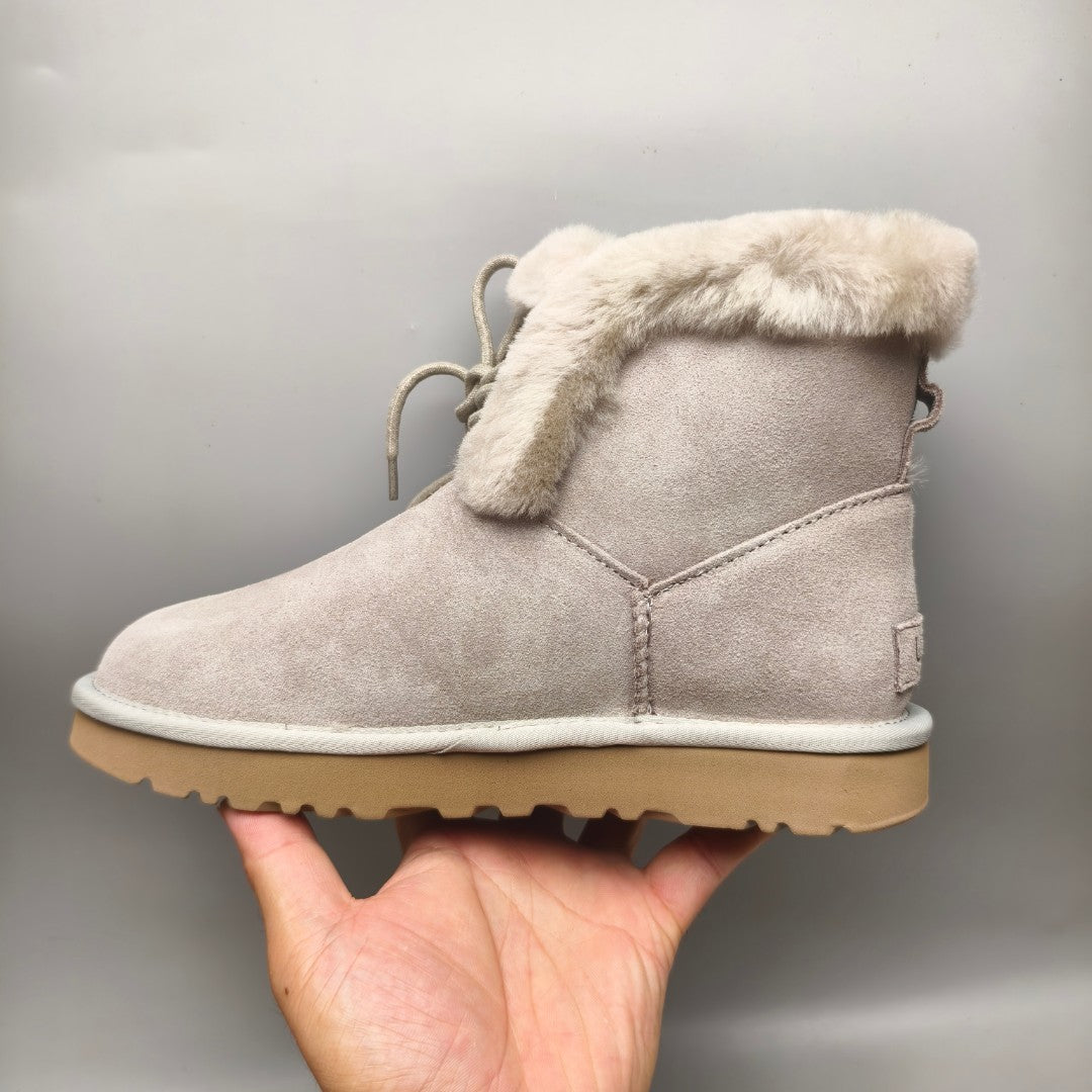 Gray Lace-Up Mid-Calf Casual Boots | 4576