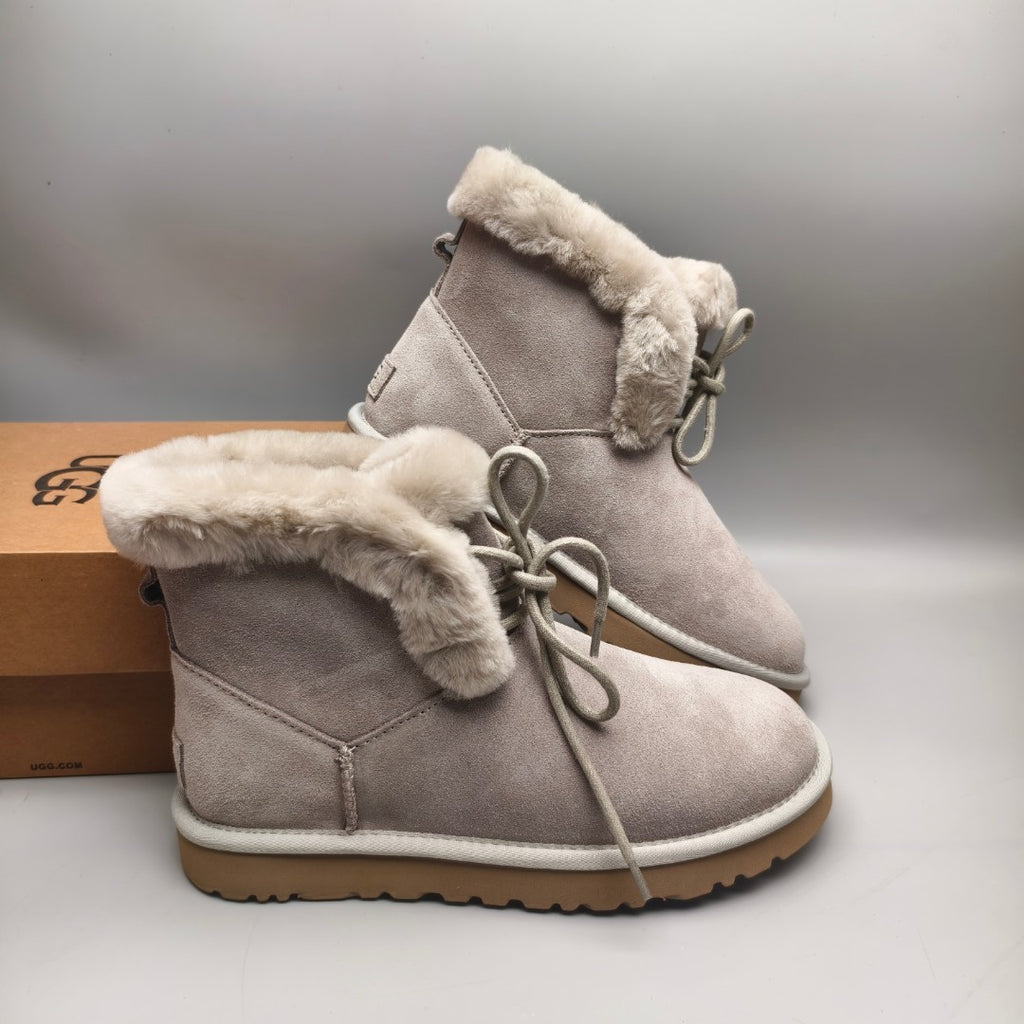 Gray Lace-Up Mid-Calf Casual Boots | 4576