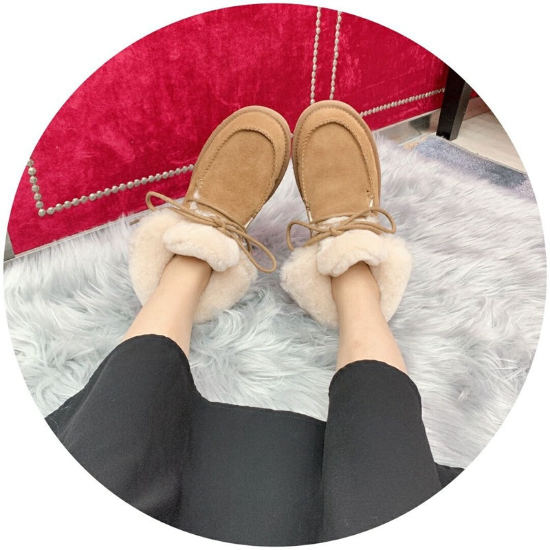 Chestnut Lace-Up Ankle Boots with Turned-Out Fluffy Trim | 3090