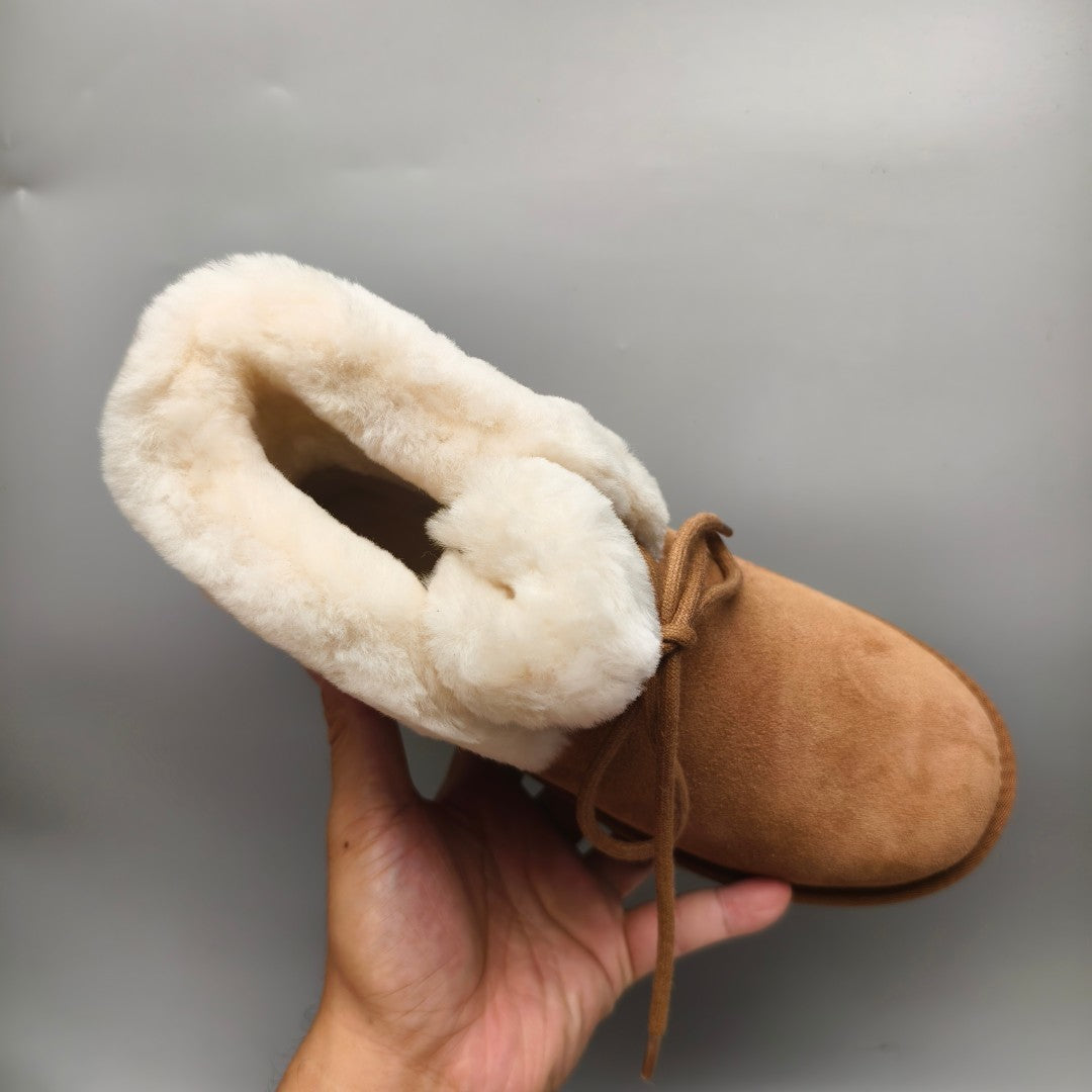 Chestnut Lace-Up Mid-Calf Casual Boots | 4576