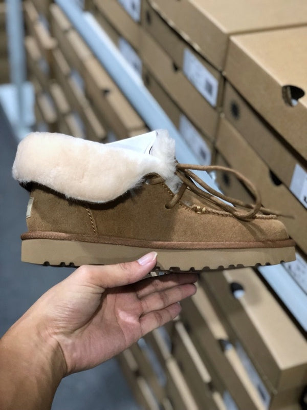 Chestnut Lace-Up Ankle Boots with Turned-Out Fluffy Trim | 3090