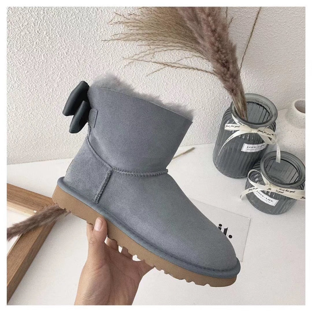 Gray Bow-Detail Ankle Boots | 3130