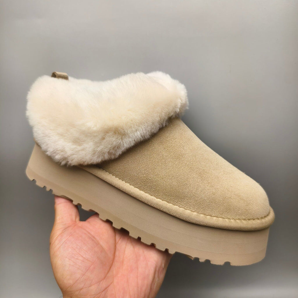 Sand Platform Slip-On Shoes with Suede-Look Finish | 1393
